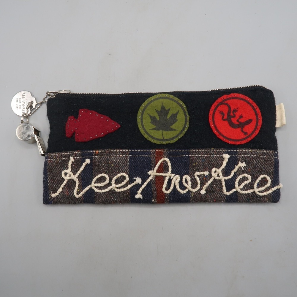 Kee AW‎ Kee NY Handmade Felted Wool Zippered Purse Bag USA Company Patches